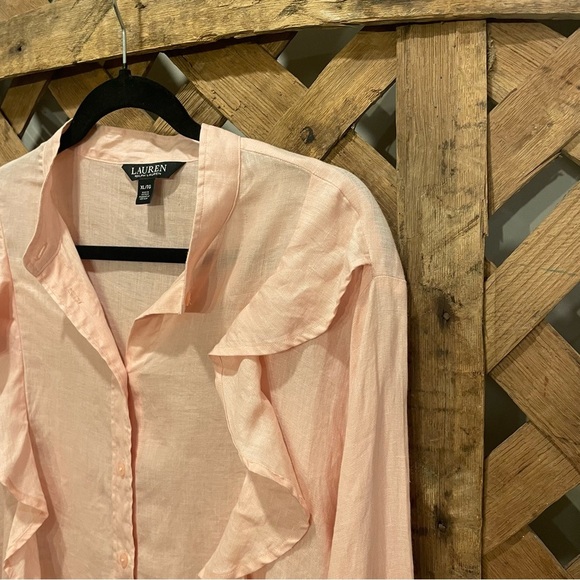 Ralph Lauren Black Label Ruffle Linen Button Down Top Size XL - Picture 4 of 10